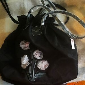 Victoria's Secret Black Shoulder Bag with Floral Design
